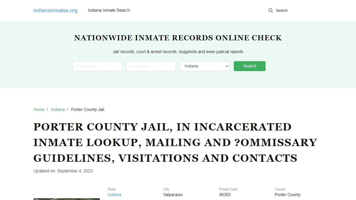 Porter County Jail, IN: Offender Locator, Visitation & Contact Info